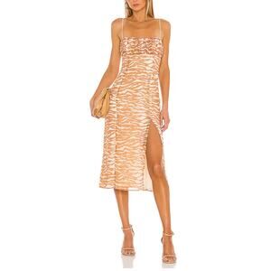 Camila Coelho Bailee Midi Slip Dress Womens L Brown Zebra Animal Print Slit